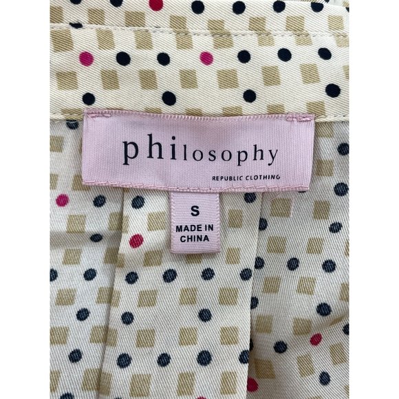 0649A- Philosophy Women’s Button Down Shirt Point Collar S Gold Black Red Dots - Picture 4 of 12